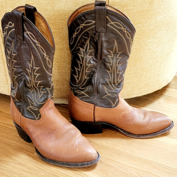 Vintage Tony Lama Brown Leather Men's Cowboy Boots